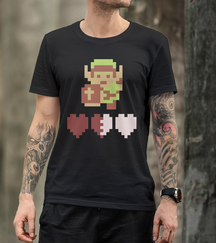 The Legend Of Zelda Link Pixel Art With Heart Containers T-Shirt