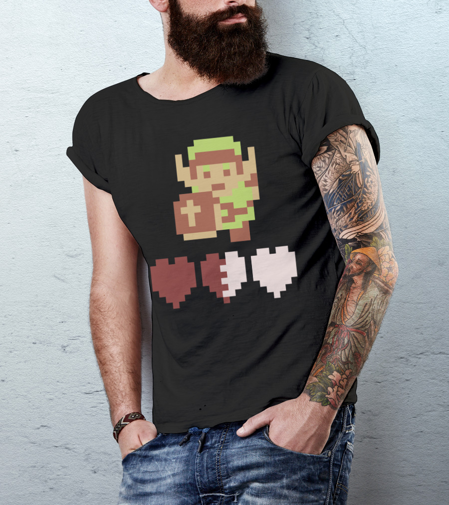 The Legend Of Zelda Link Pixel Art With Heart Containers T-Shirt