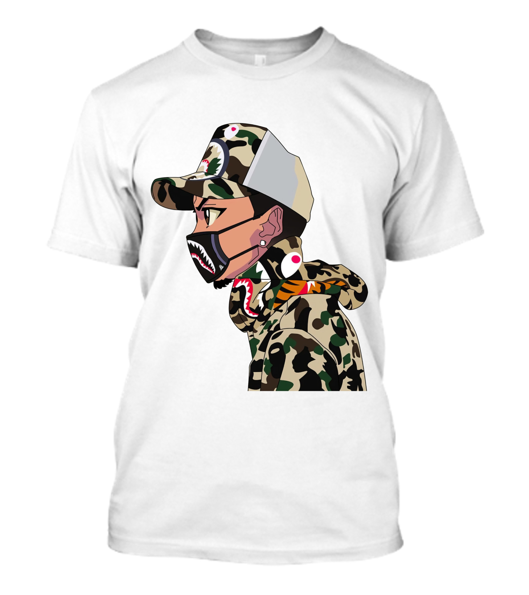 The Boondocks GT Camo Shark Face Mask Hat Hoodie Anime T-Shirt