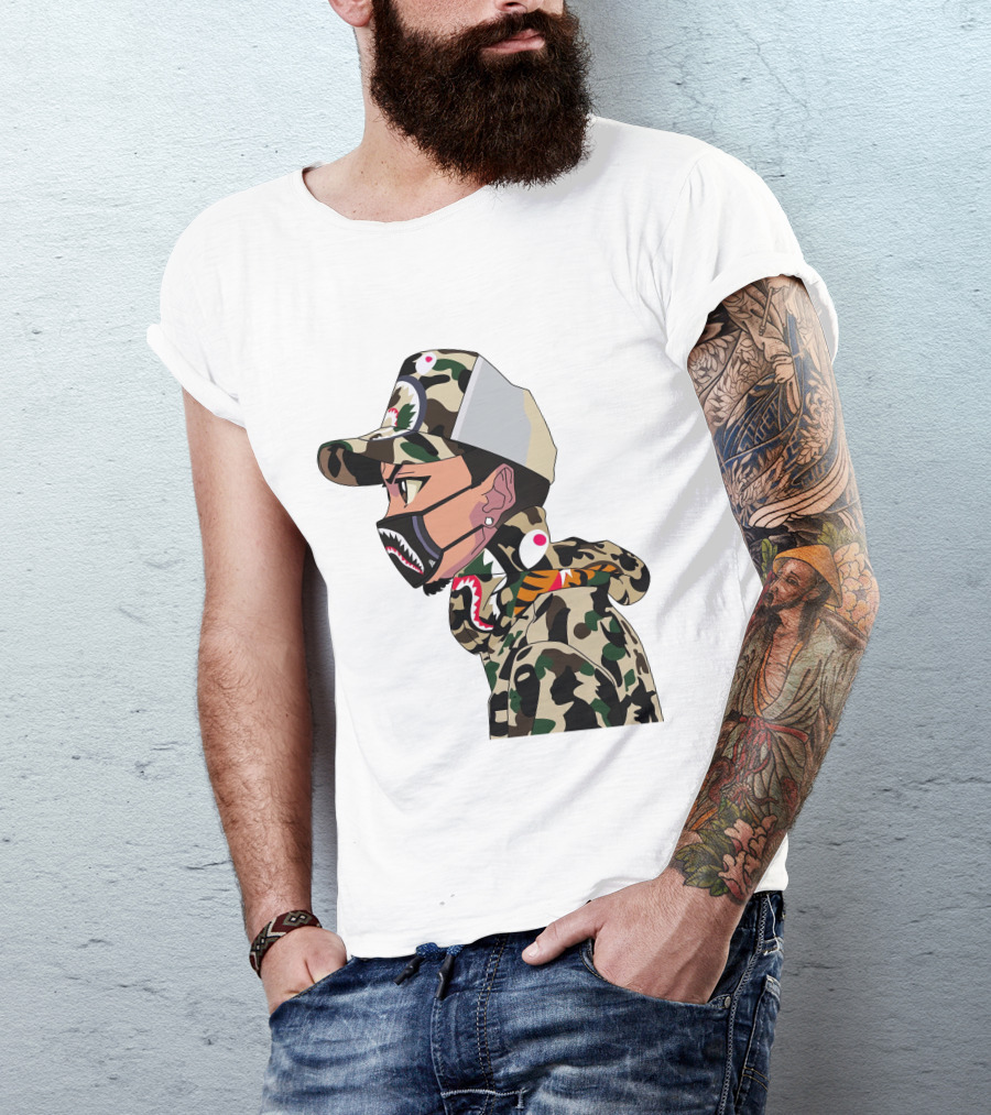 The Boondocks GT Camo Shark Face Mask Hat Hoodie Anime T-Shirt