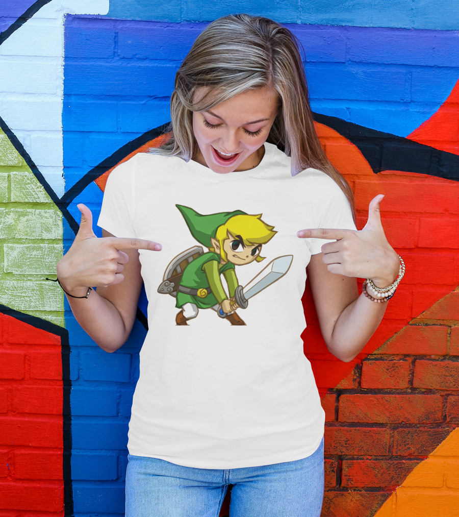 The Legend Of Zelda Link Holding Sword In Green Tunic And Hat T-Shirt
