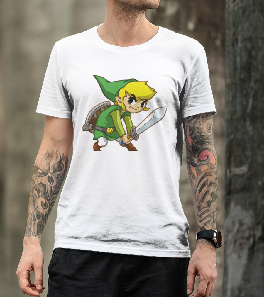 The Legend Of Zelda Link Holding Sword In Green Tunic And Hat T-Shirt