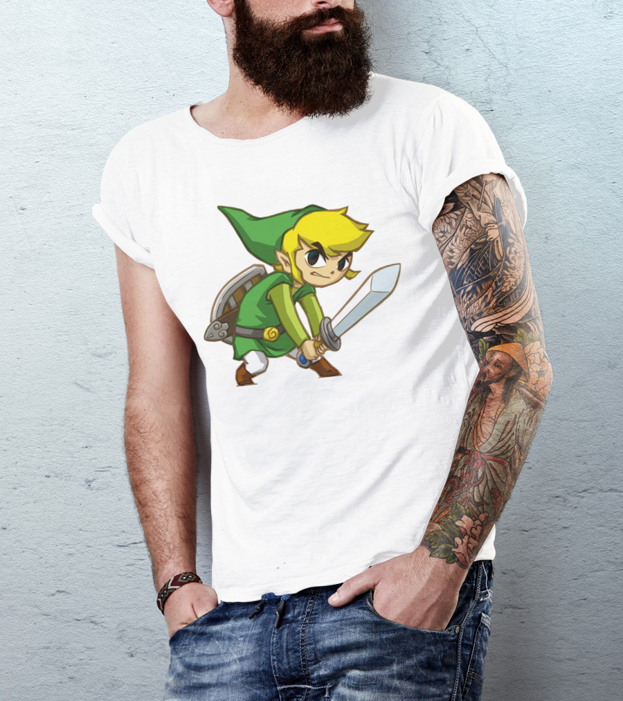 The Legend Of Zelda Link Holding Sword In Green Tunic And Hat T-Shirt