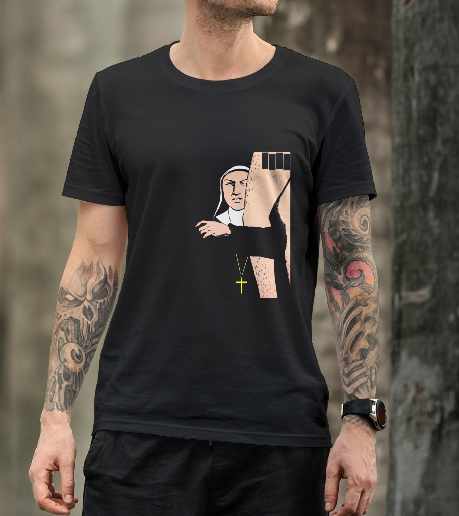 Black Flag Slip It In Nun With Cross And Legs (Red) T-Shirt