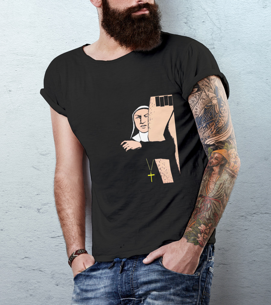 Black Flag Slip It In Nun With Cross And Legs (Red) T-Shirt