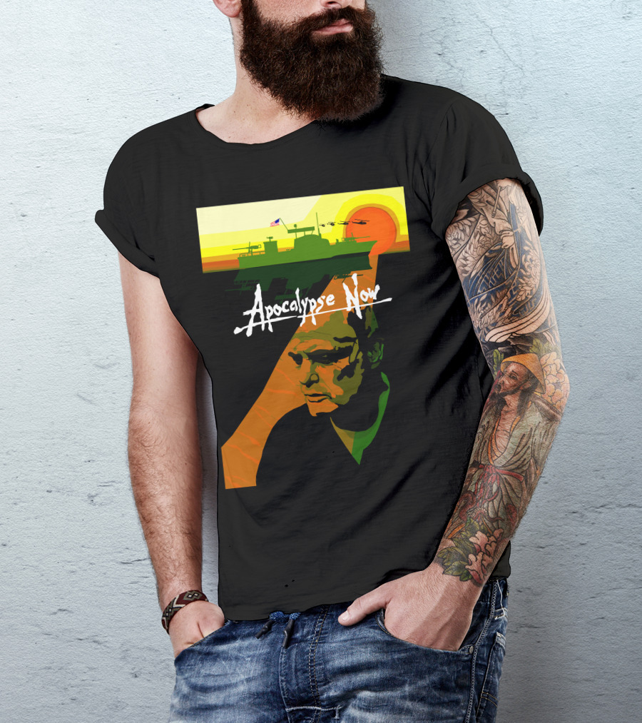 Apocalypse Now Vintage Movie Poster Art With Helicopters And Sun Background T-Shirt