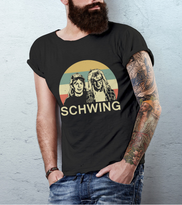 Wayne's World Schwing Retro Vintage Stripes T-Shirt