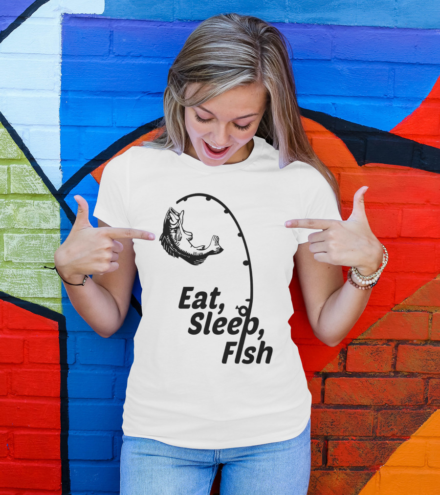 Eat Sleep Fish Fishing Rod And Jumping Fish T-Shirt