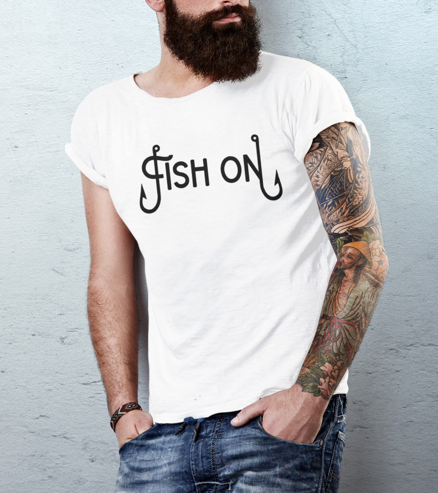 Fish On Fishing Hook Typography T-Shirt