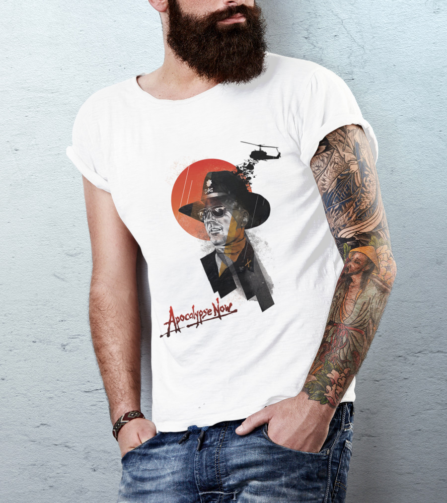 Apocalypse Now Helicopter And Soldier With Red Sun Iconography T-Shirt