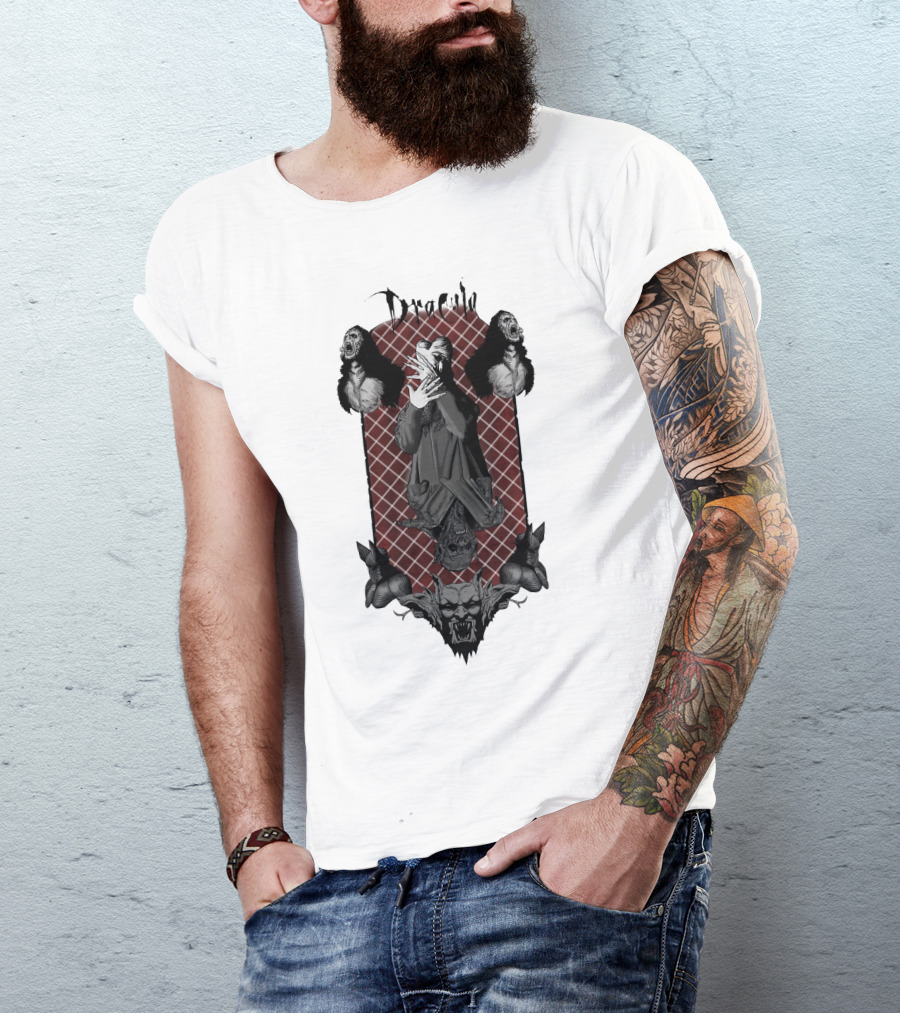 Dracula Gothic Vampires With Gothic Skull And Bats T-Shirt