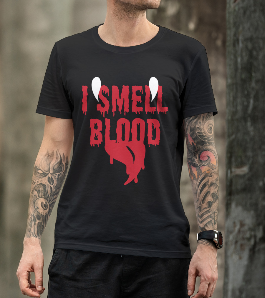 Halloween Vampire I Smell Blood Dripping Fangs T-Shirt
