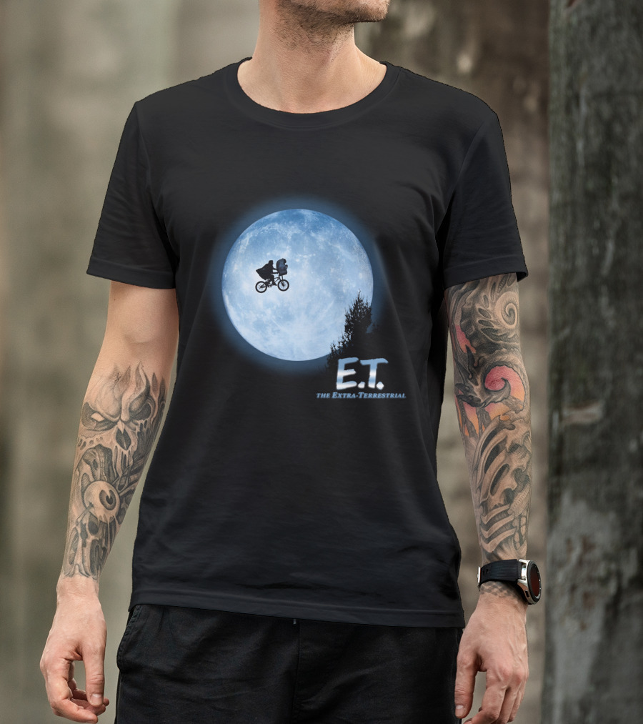 E.T. The Extra-Terrestrial Bicycle Silhouette Against Full Moon T-Shirt