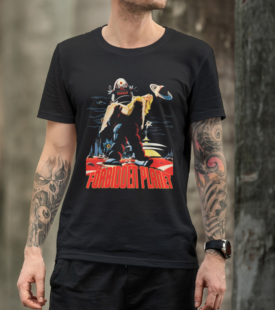 Forbidden Planet Retro Sci-Fi Art With Robot And Woman T-Shirt