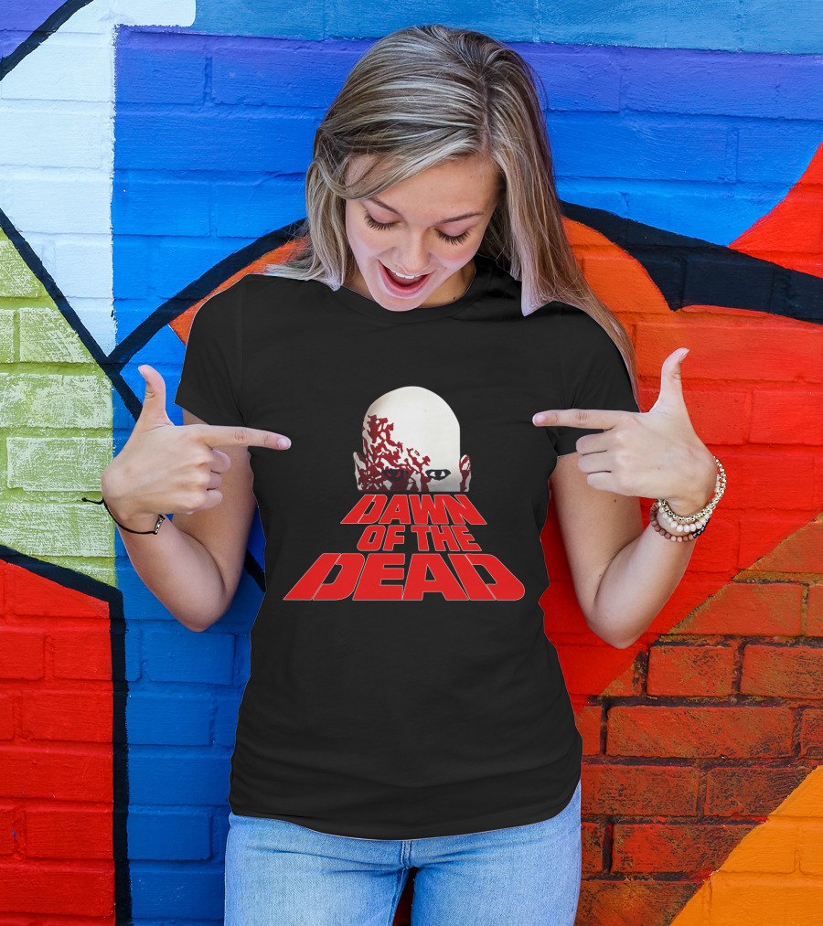 Dawn Of The Dead Zombie Head Red Text T-Shirt