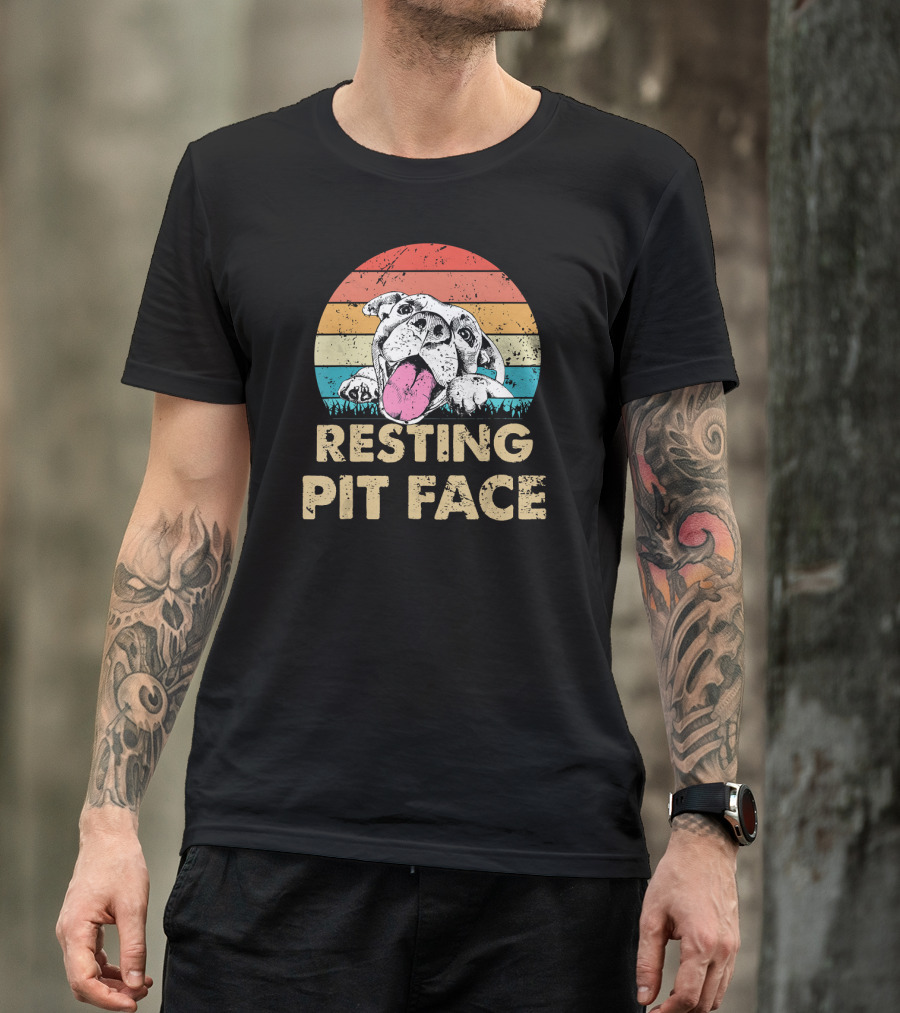 Resting Pit Face Funny Pit Bull Lover Vintage Retro T-Shirt