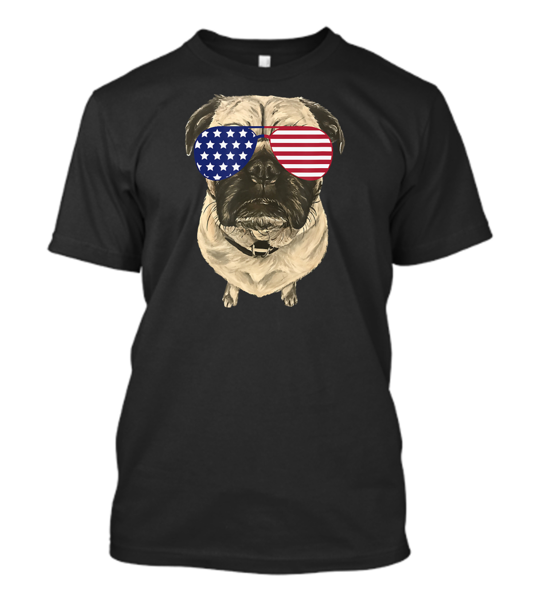 July 4th Patriotic Pug With American Flag Sunglasses T-Shirt