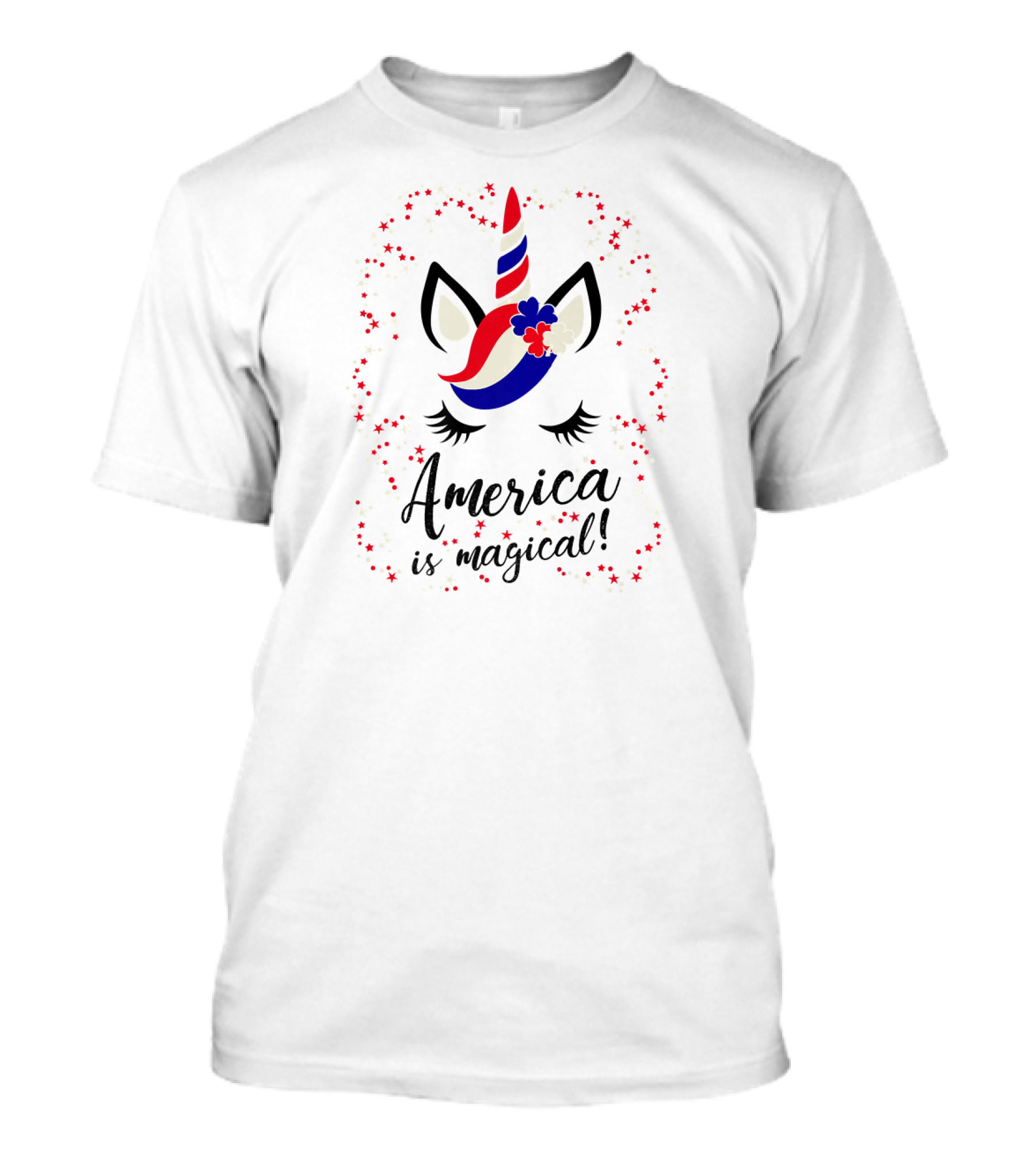 Kids America Is Magical Unicorn Red White Blue Stars T-Shirt