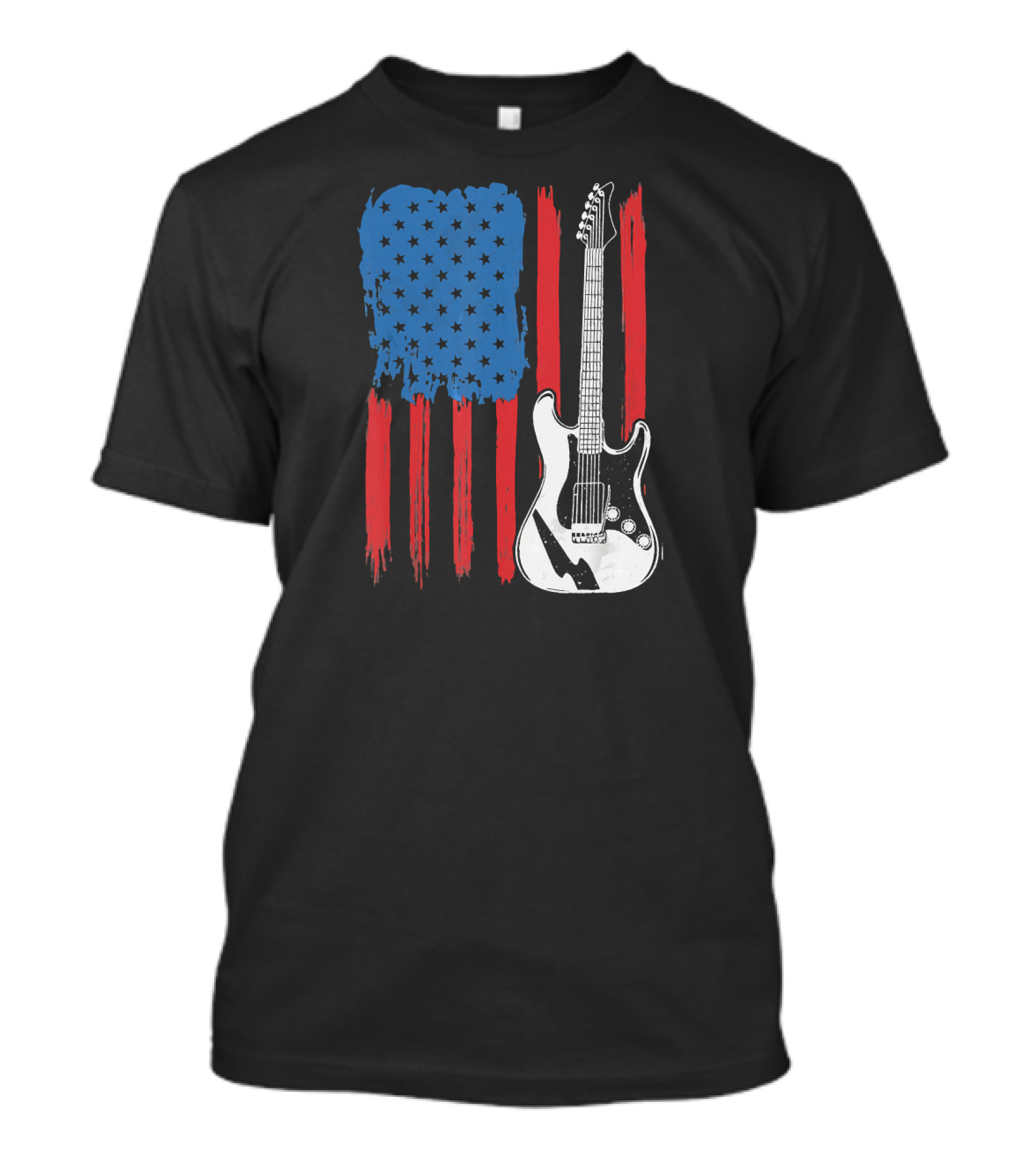 Mens Guitar American Flag Patriotic T-Shirt