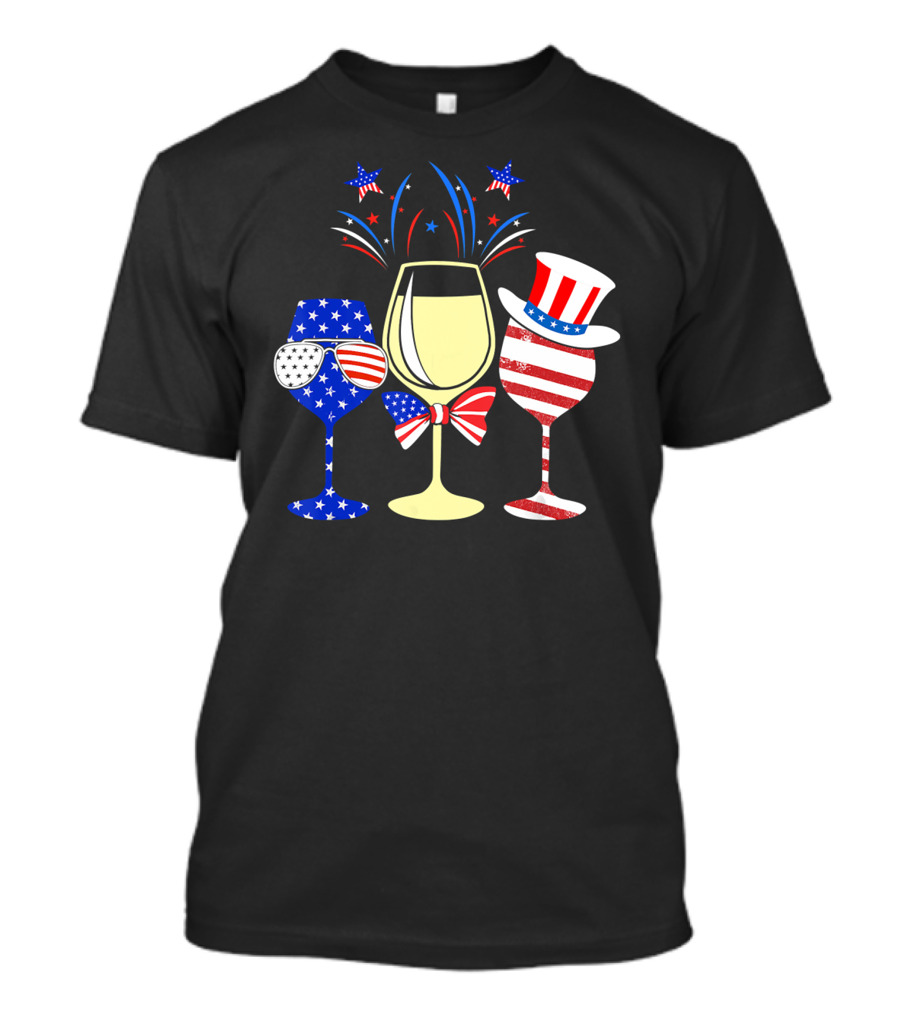 Red White Blue Wine Glasses USA Flag Patriotic Wine T-Shirt
