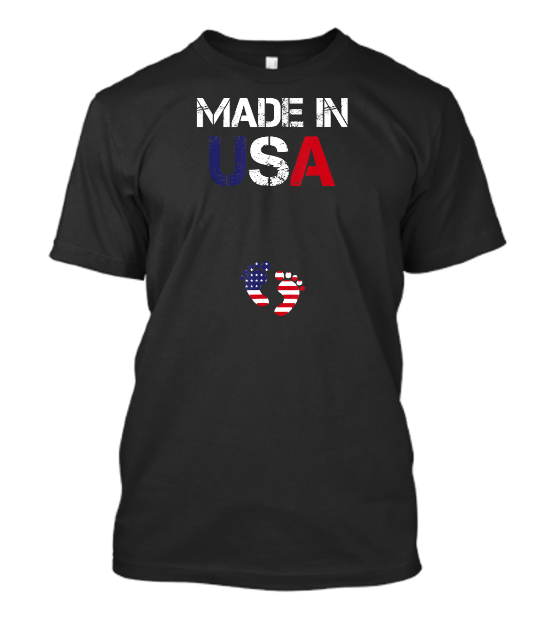 Made In USA 4th Of July Pregnancy Announcement With American Flag Baby Footprints T-Shirt