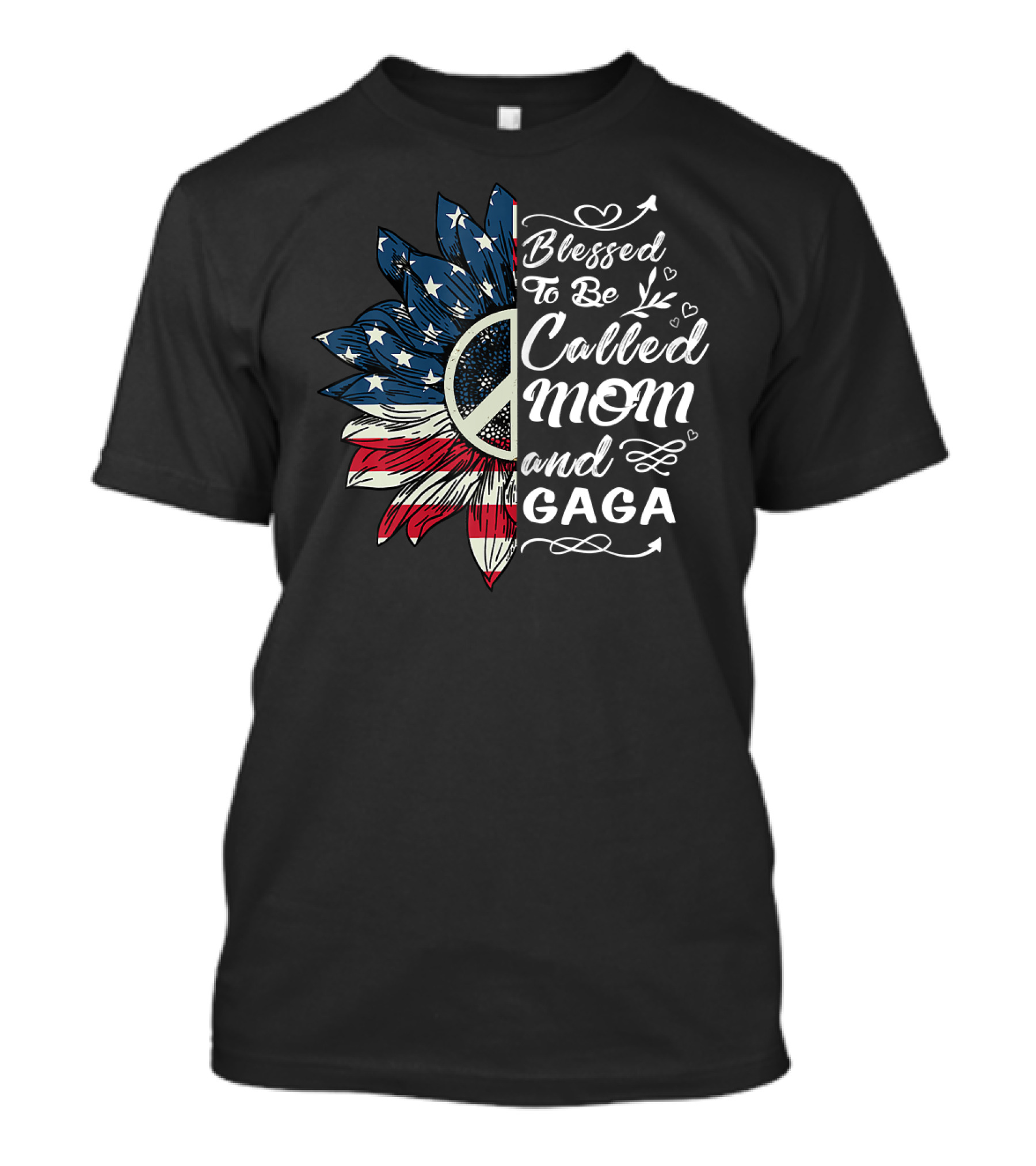 Blessed To Be Called Mom And Gaga Peace Sign American Flag Flower T-Shirt