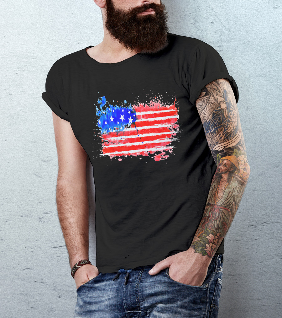 4th Of July American Flag Red White And Blue Paint Splatter T-Shirt