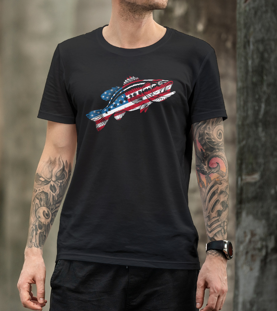 4th Of July American Flag Bass Fishing T-Shirt
