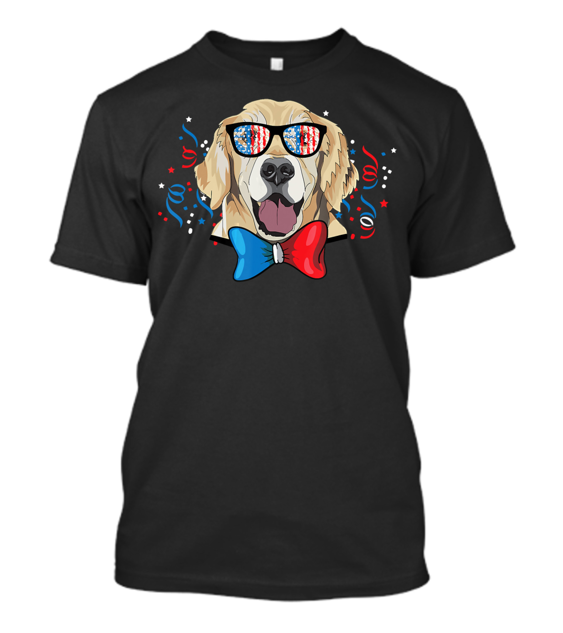 4th Of July Golden Retriever Dog USA Glasses Red White Blue Bowtie T-Shirt
