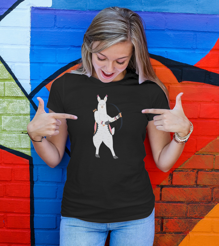 Alpaca Archery Sports Archer With Bow And Arrows T-Shirt