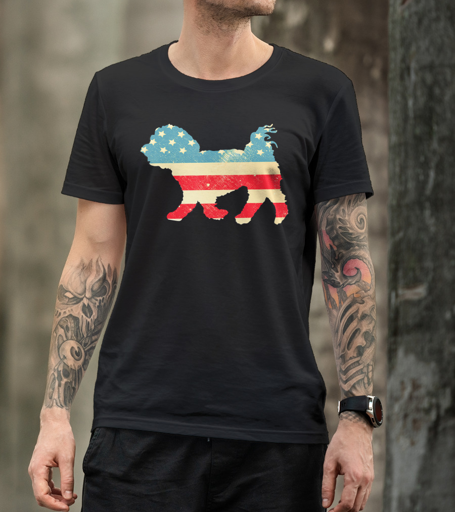 American Flag Vintage Maltese Silhouette 4th Of July T-Shirt