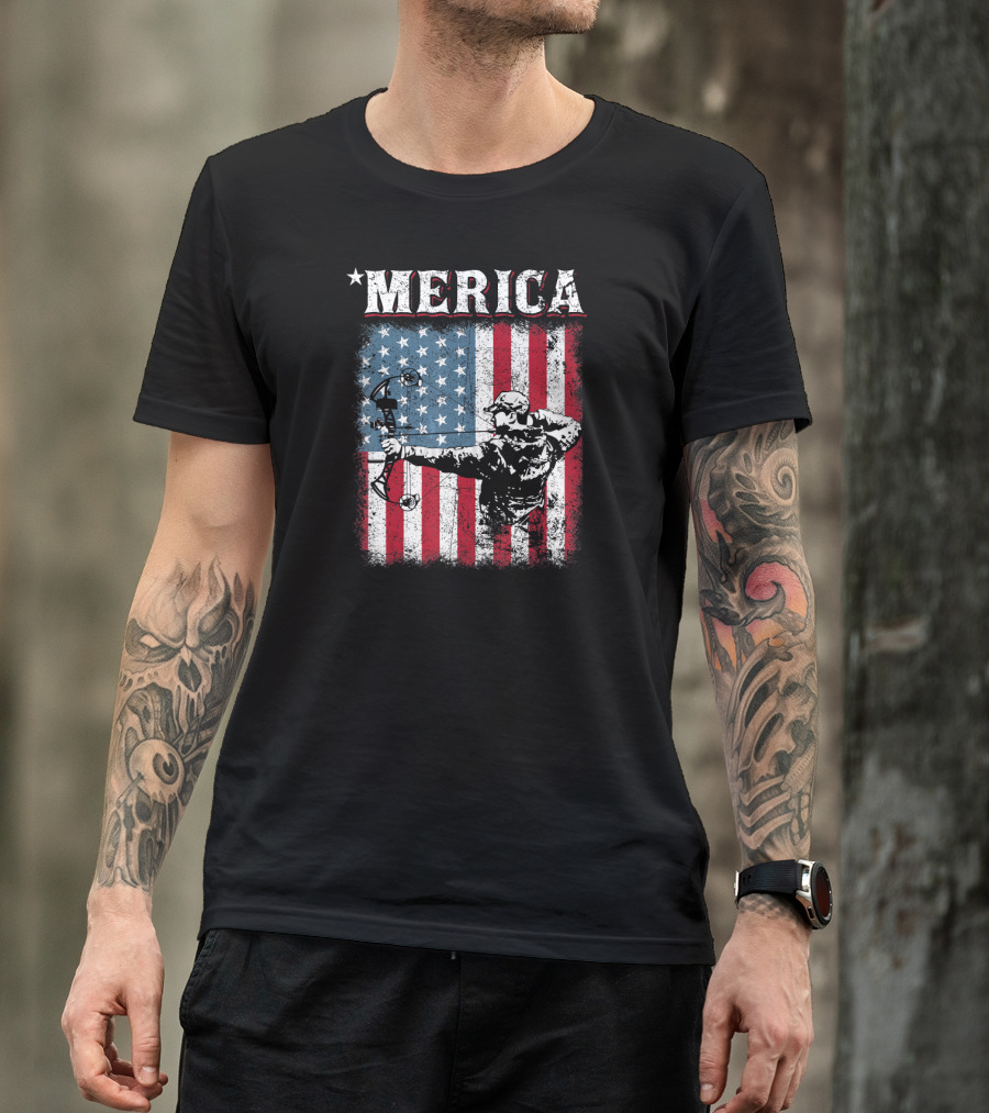 Bow Hunter Merica Archery American Flag T-Shirt