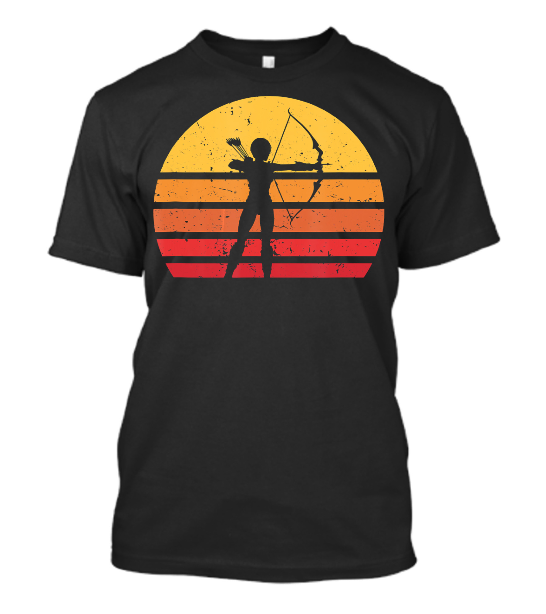 Vintage Sunset Silhouette Women Archer Hunting Archery T-Shirt