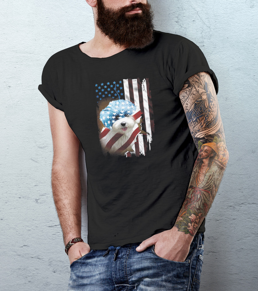 Bichon Frise American Flag USA Patriotic Dog T-Shirt