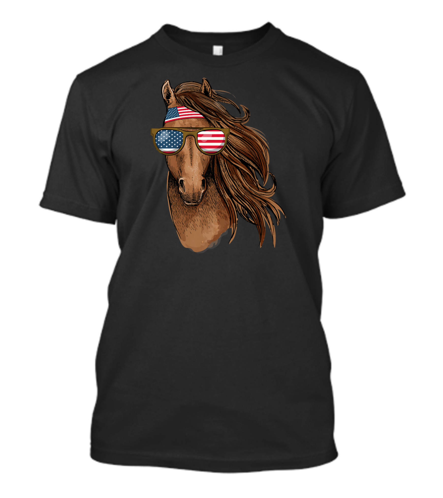 Cool Patriot 4th July Horse With American Flag Sunglasses T-Shirt