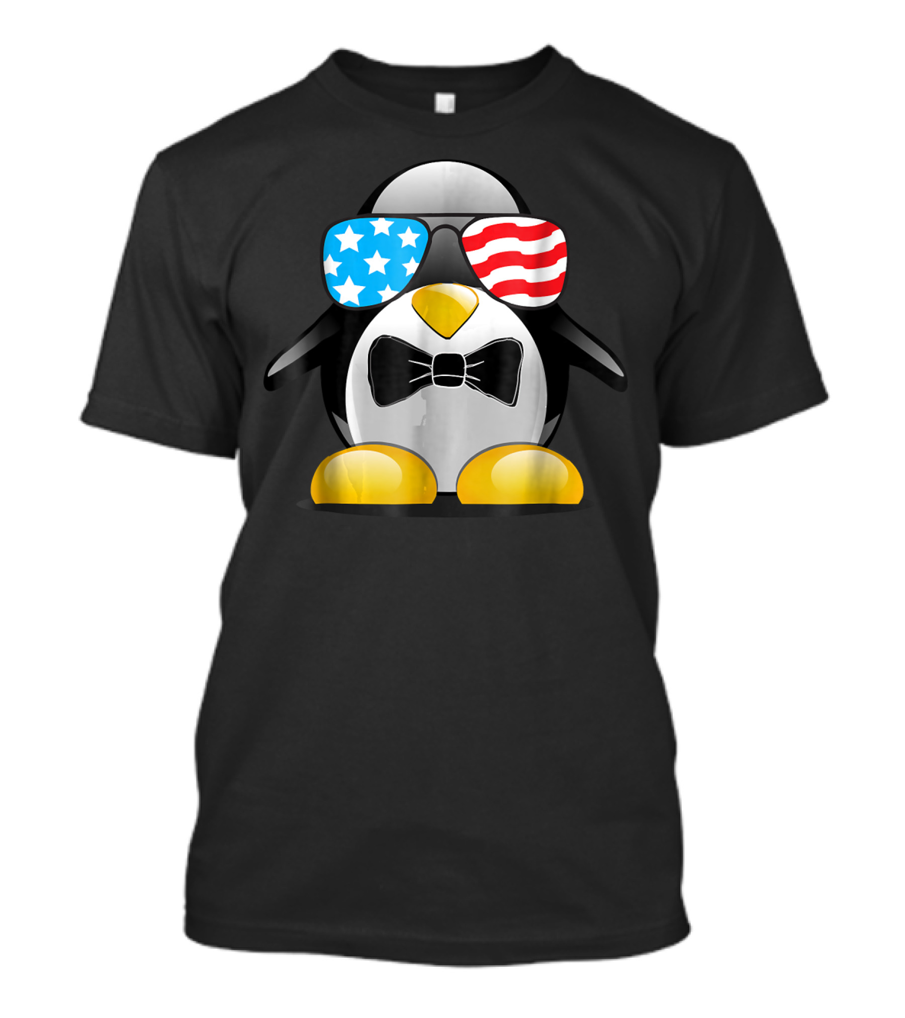 Cute Patriotic Penguin With 4th Of July Flag Sunglasses Bow Tie T-Shirt