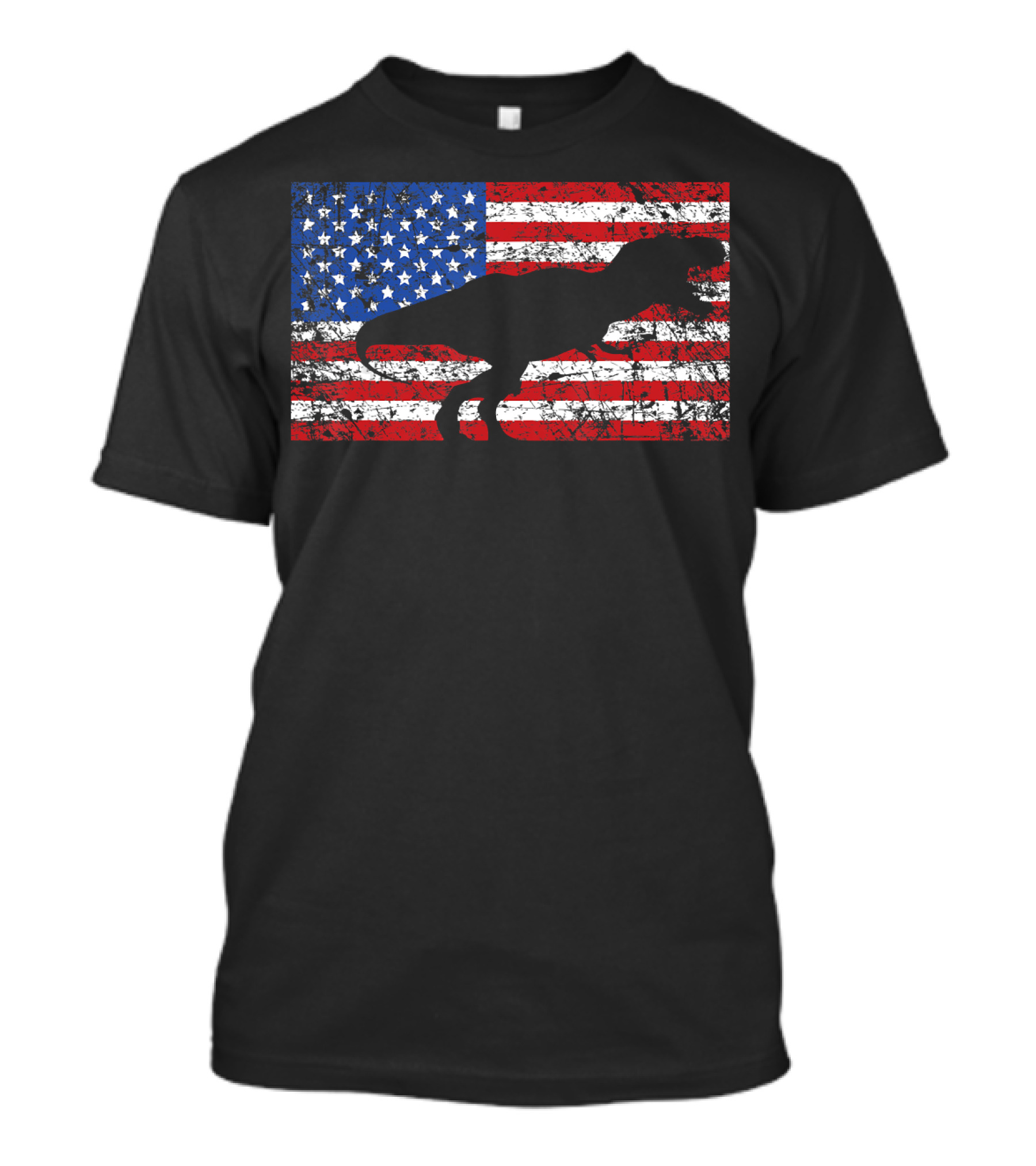 Amerisaurus Dinosaur Silhouette On American Flag Background T-Shirt