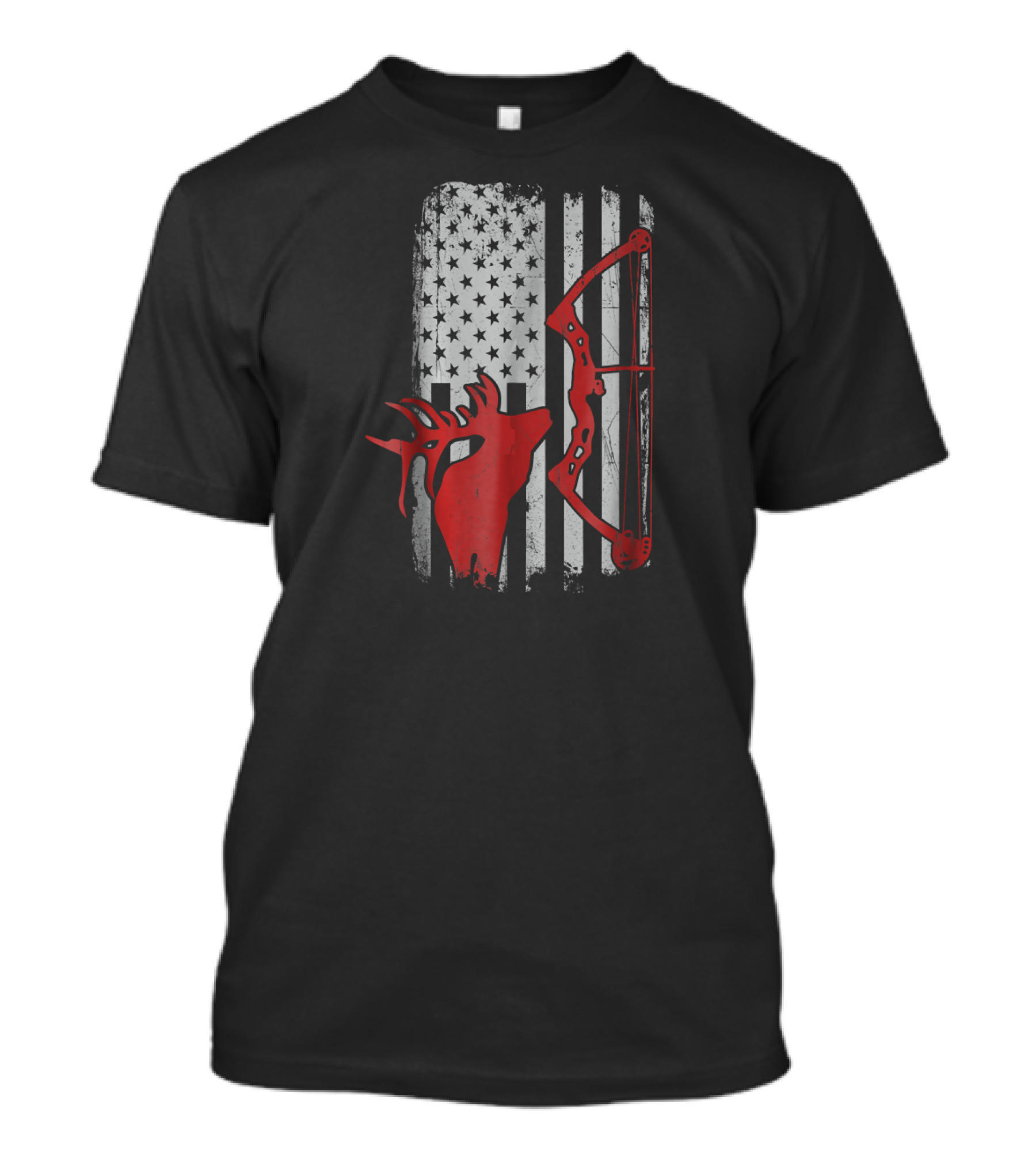 Elk Hunting Bow Vintage American Flag With Deer T-Shirt