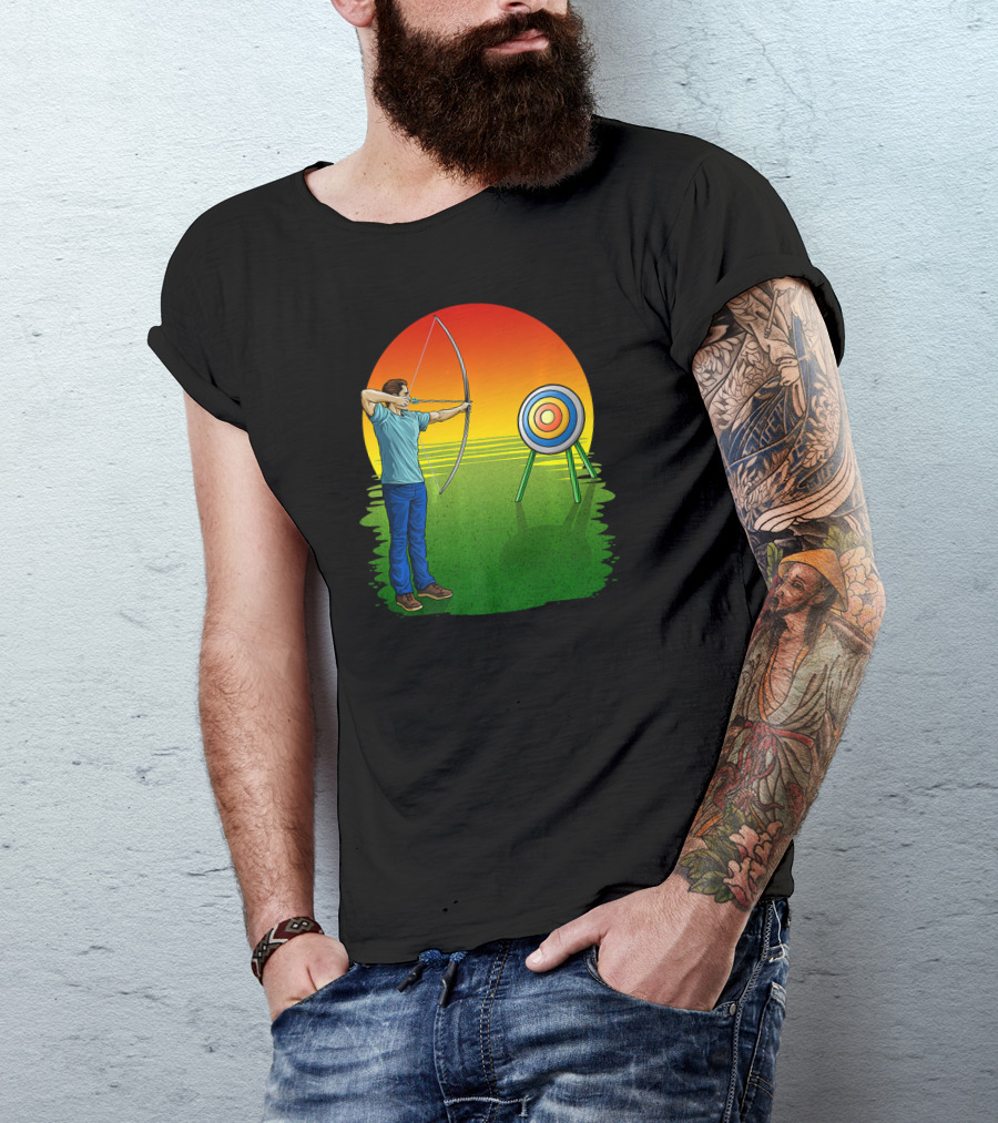 Funny Archery Arrow Sunset Target Practice T-Shirt