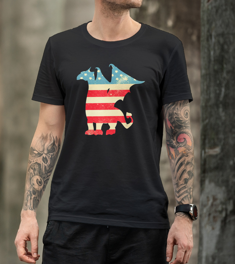 American Flag Dragon Vintage Stars And Stripes 4th Of July T-Shirt