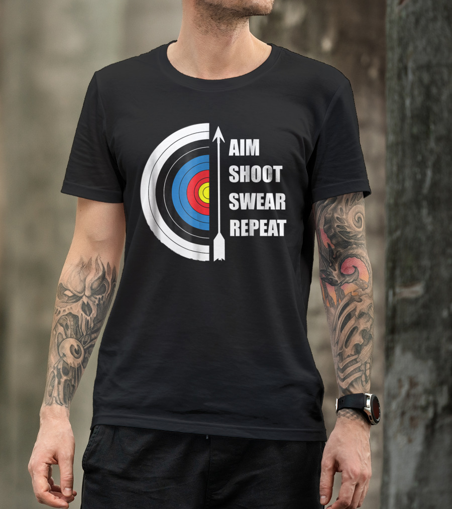 Archery Aim Shoot Swear Repeat Target Arrow T-Shirt