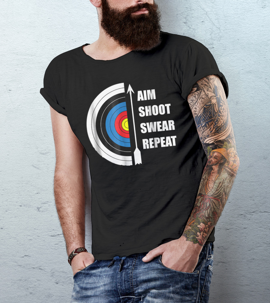 Archery Aim Shoot Swear Repeat Target Arrow T-Shirt