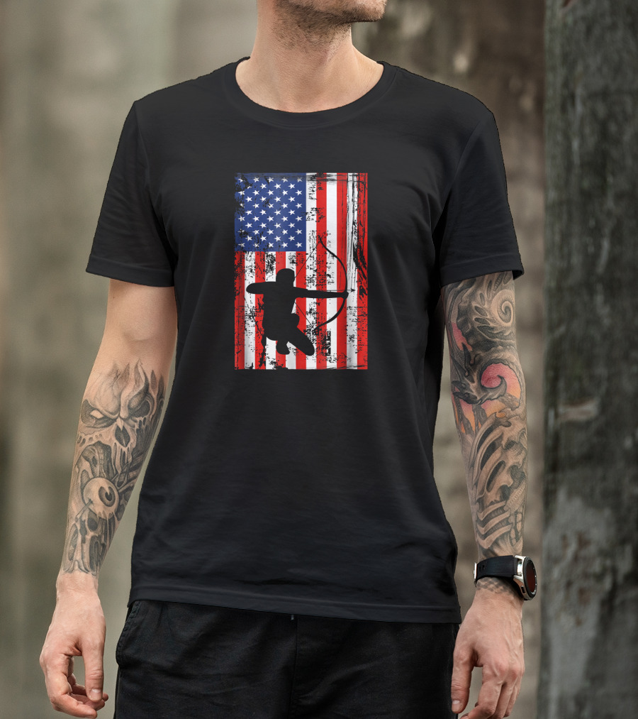 Archery American Flag Silhouette Archer Bowman Patriotic T-Shirt