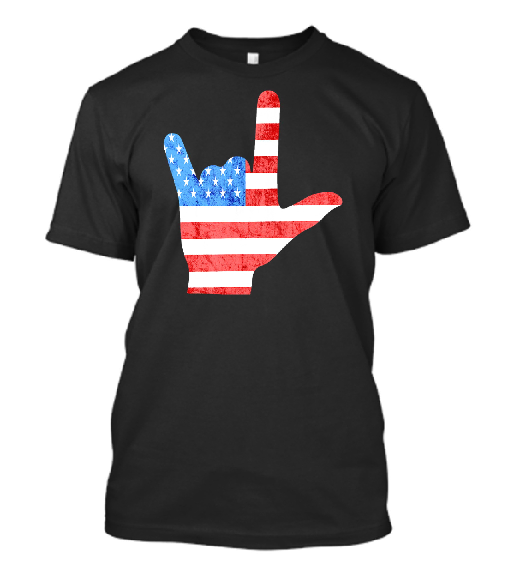 American Sign Language I Love You 4th Of July USA Flag Deaf T-Shirt