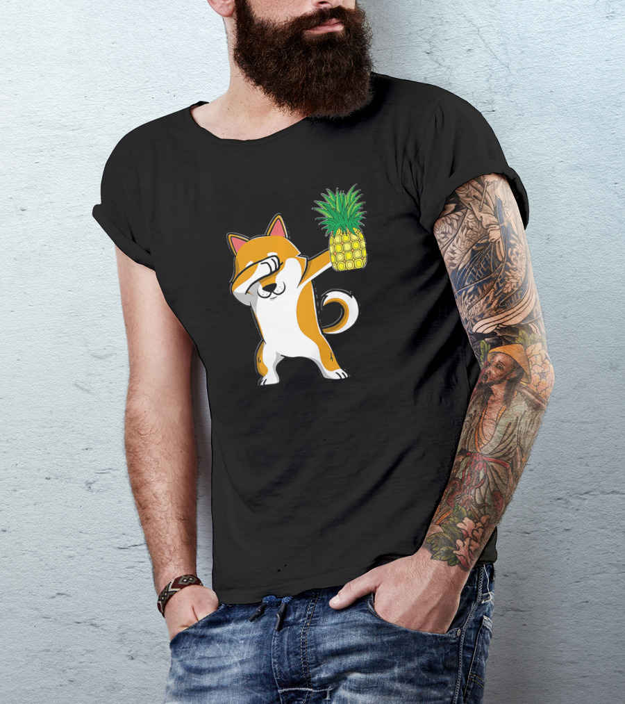 Dabbing Akita Inu Puppy Dog With Pineapple Aloha T-Shirt