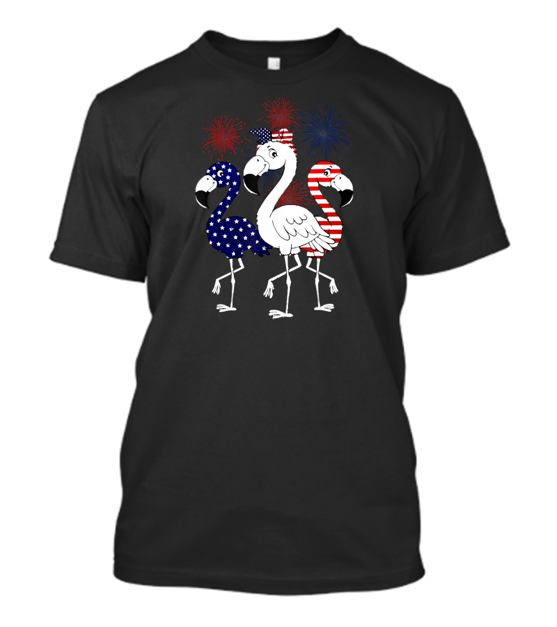 Flamingo 4th Of July American Flag Red White Blue Fireworks T-Shirt