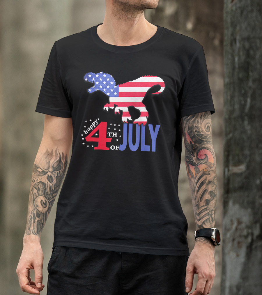 Happy 4th Of July Dinosaur American Flag Patriotic Americ T-Shirt