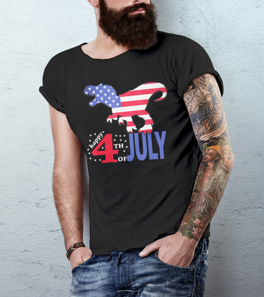 Happy 4th Of July Dinosaur American Flag Patriotic Americ T-Shirt
