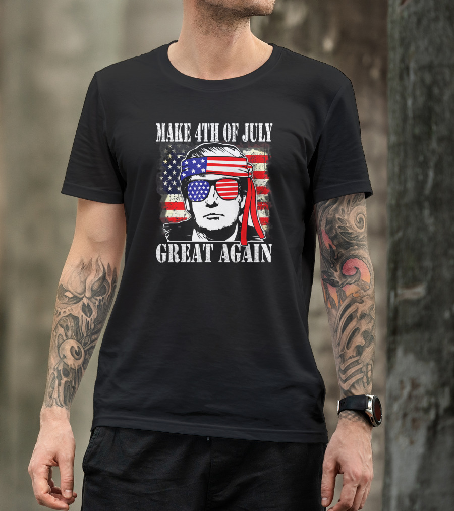 Make 4th Of July Great Again Trump American Flag Sunglasses And Bandana T-Shirt