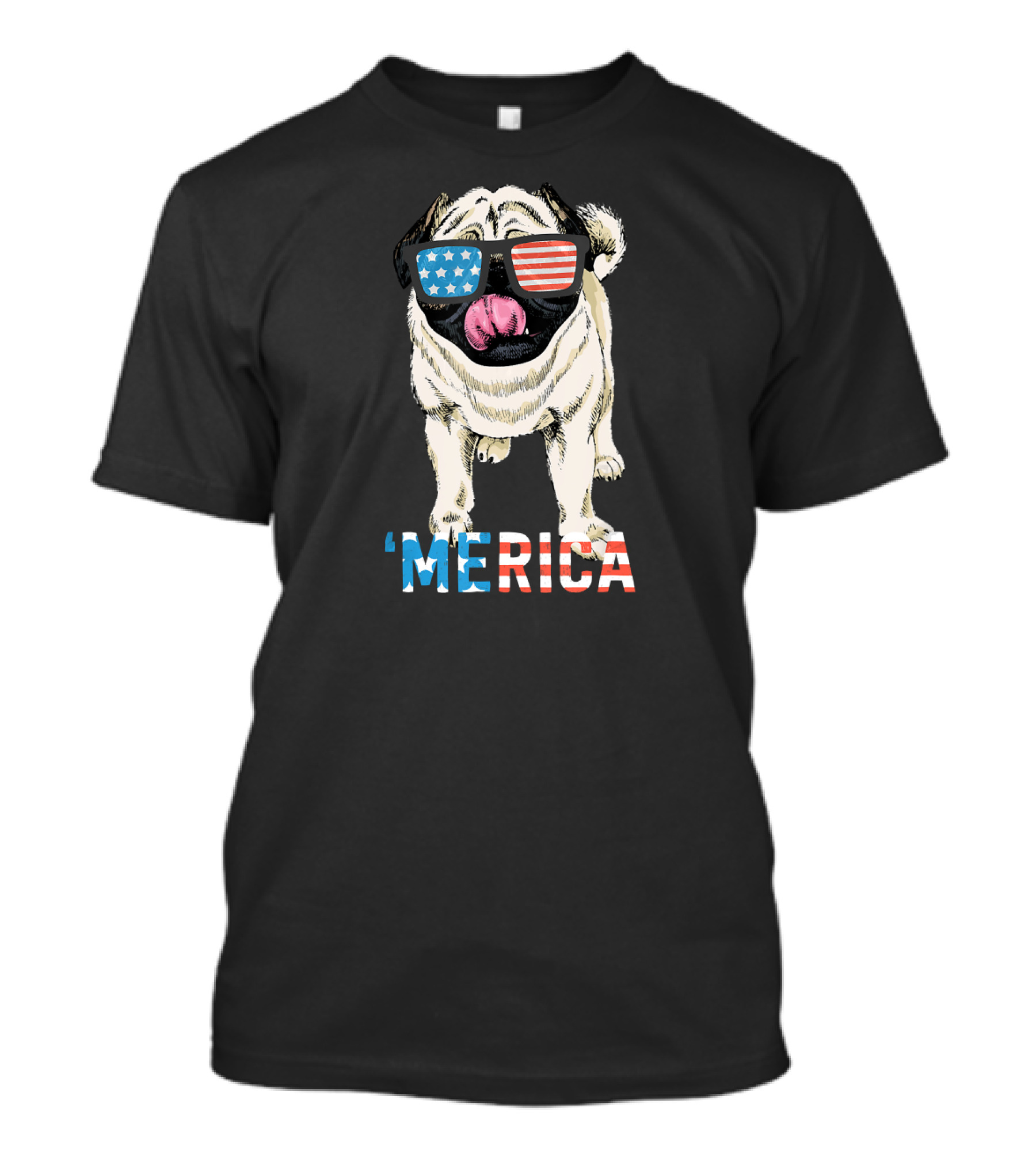 Pug 'Merica 4th July Kids Stars Stripes Sunglasses T-Shirt